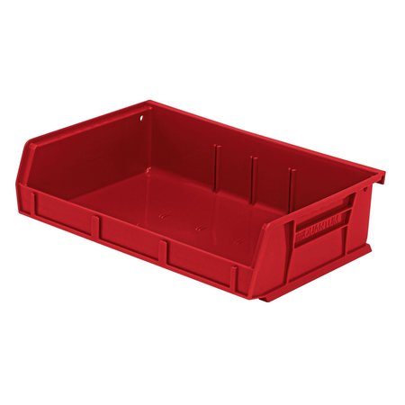 QUANTUM STORAGE SYSTEMS 65 lb Hang & Stack Storage Bin, Polypropylene, 11 in W, 3 in H, Red, 7-3/8 in L QUS236RD